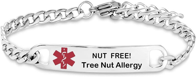 TGLS Red Medical Alert Bracelet for Women Men Emergency First Aid Health Alert Engraved Adjustable Stainless Steel Chain Bracelets - Image 1